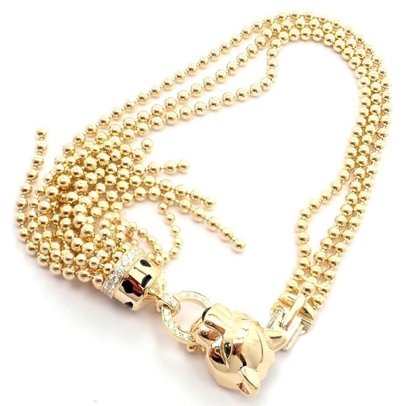 Authentic Panthere De Cartier Panther 18k Yellow Gold Diamond Tsavorite Bracelet - Picture 6 of 12